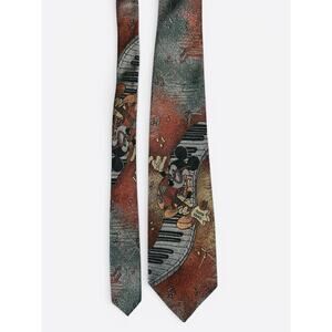 Vintage Disney Mickey & Co. Music Piano Guitar Tie By Balancine Tie Works Red